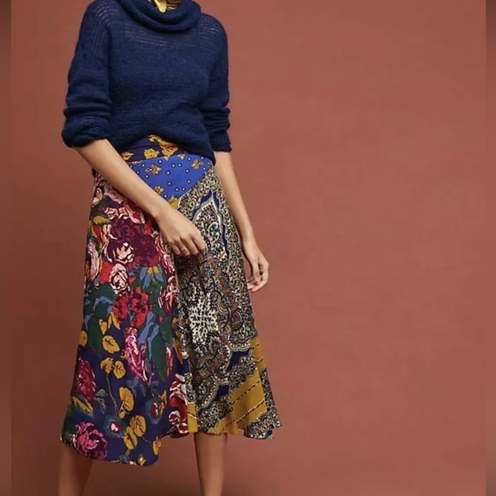 Moulinette Soeurs by Anthropologie Scarf Midi Skirt Sz 6 Flowers Paisley Boho